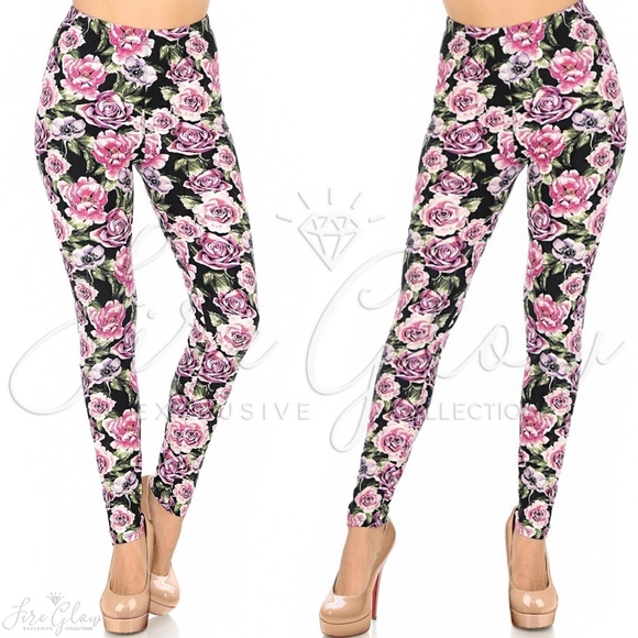 Softest lux stretchy black floral printed leggings - Picture 2 of 3